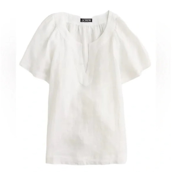 J.Crew Flutter-Sleeve Linen V-neck Top White Size M - Picture 1 of 4